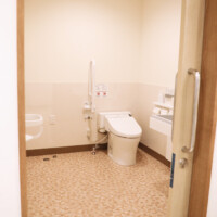 車椅子でも入れる間口の広いトイレです。検尿もこちらで行えます。 車椅子でも楽に入れます